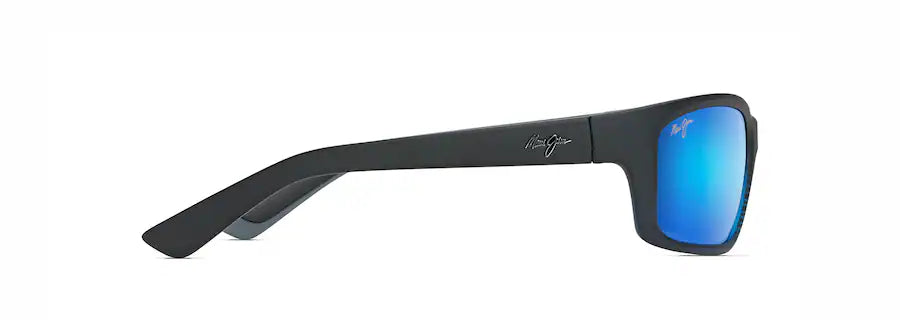 Maui Jim Kanaio Coast Polarised Sunglasses Matte Translucent Blue Black with Stripe Blue Hawaii Lenses