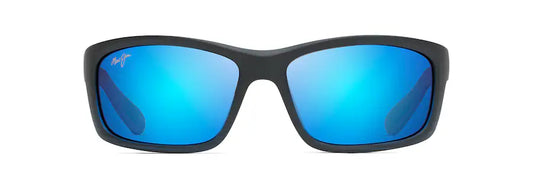 Maui Jim Kanaio Coast Polarised Sunglasses Matte Translucent Blue Black with Stripe Blue Hawaii Lenses